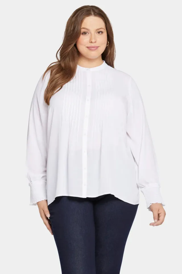NYDJ Pleated Peasant Bluse Optic White Plus Size weiß