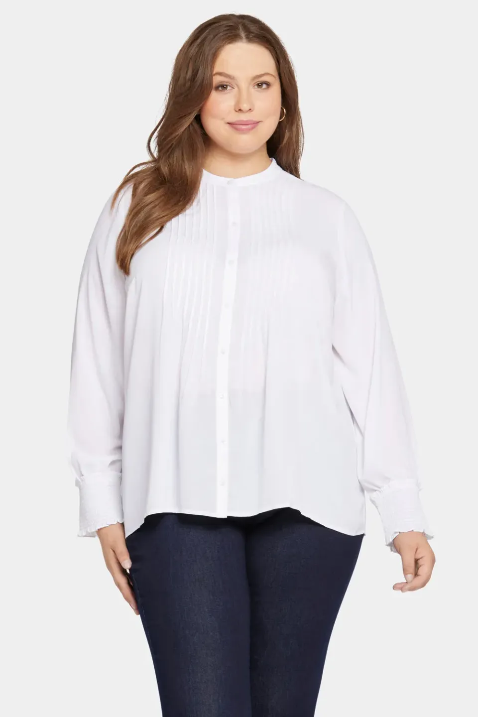 NYDJ Pleated Peasant Bluse Optic White Plus Size weiß