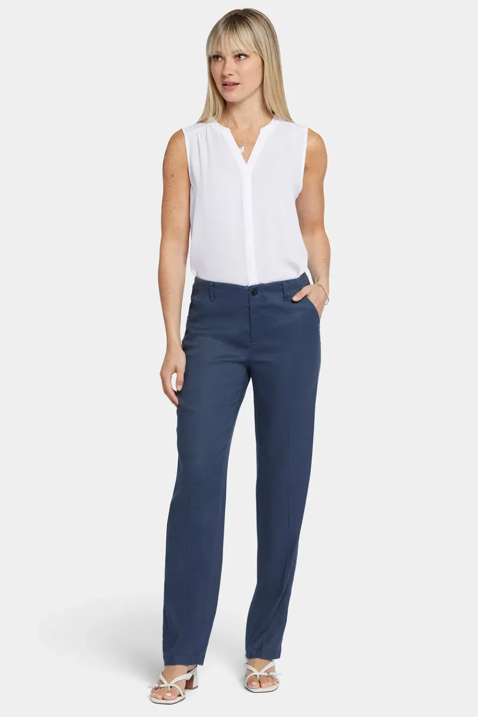NYDJ Marilyn Straight Pants in Petite Hose Oxford Navy Leinen
