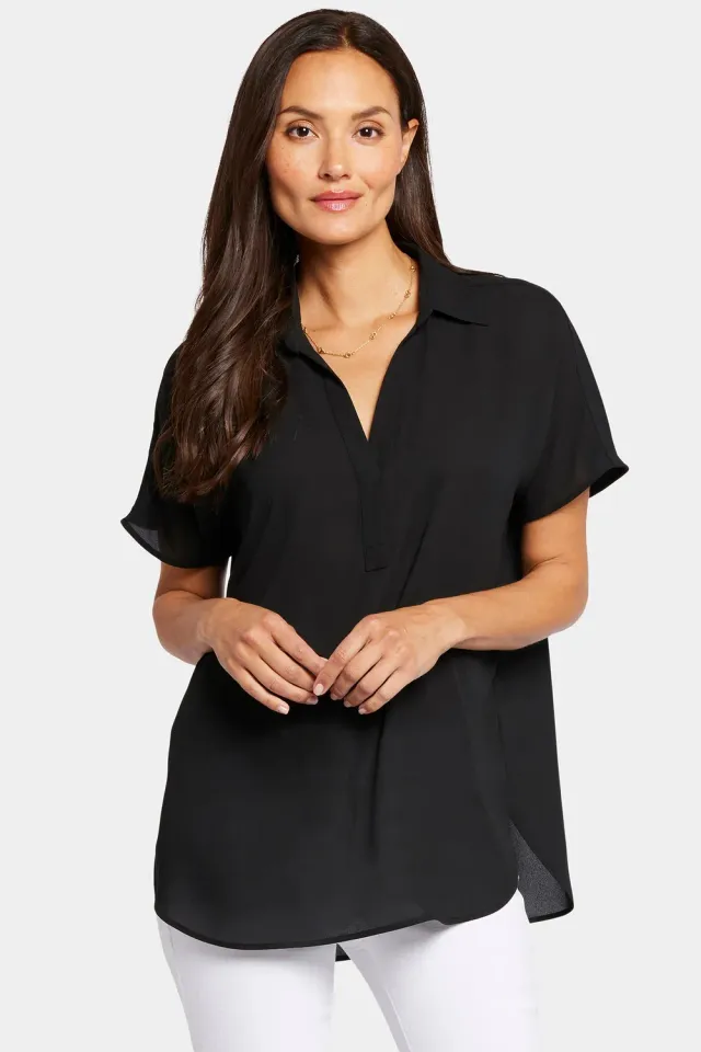 NYDJ Becky Kurzarm Bluse Schwarz Georgette