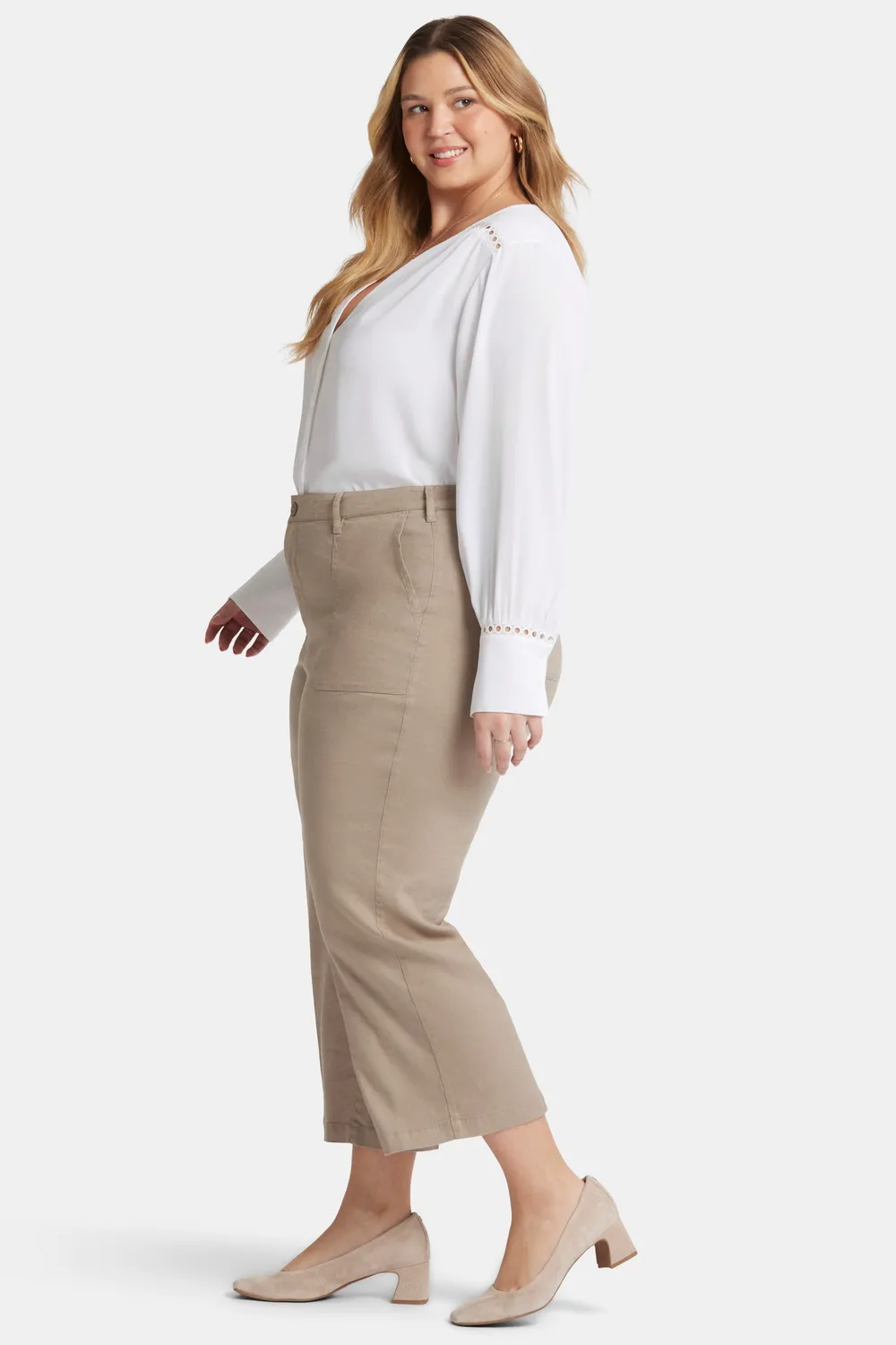 NYDJ Wide Leg Cargo Capri Saddlewood Plus Leinen
