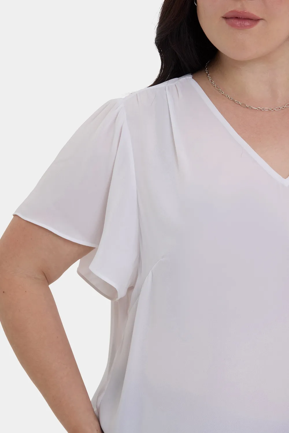 NYDJ Pleated Flutter Sleeved Bluse Optic White Plus Size