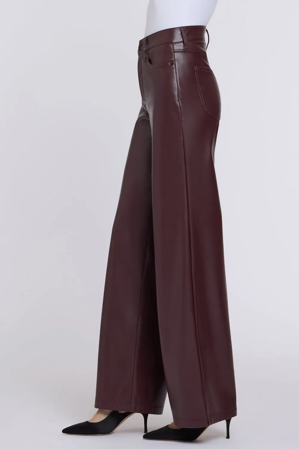 NYDJ Teresa Wide Leg Kunstlederhose Bitter Chocolate