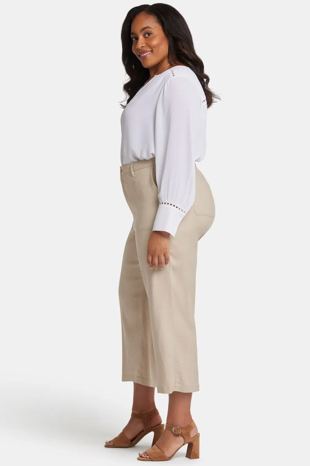 NYDJ Wide Leg Cargo Capri Hose Plus Feather