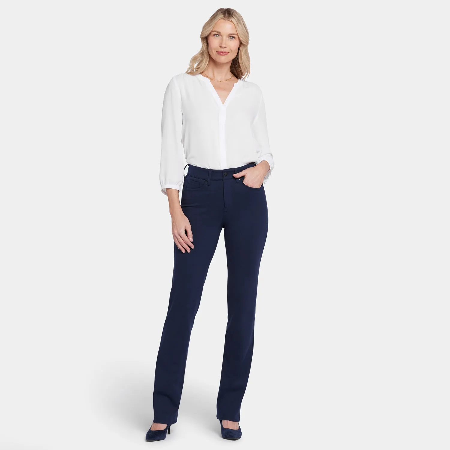 NYDJ Marilyn Straight Hose Petite Oxford Navy formend