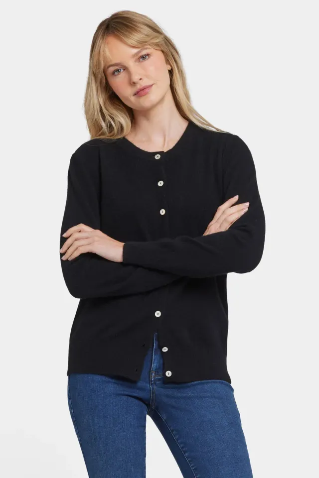 NYDJ Cashmere Crewneck Cardigan Schwarz Kaschmir