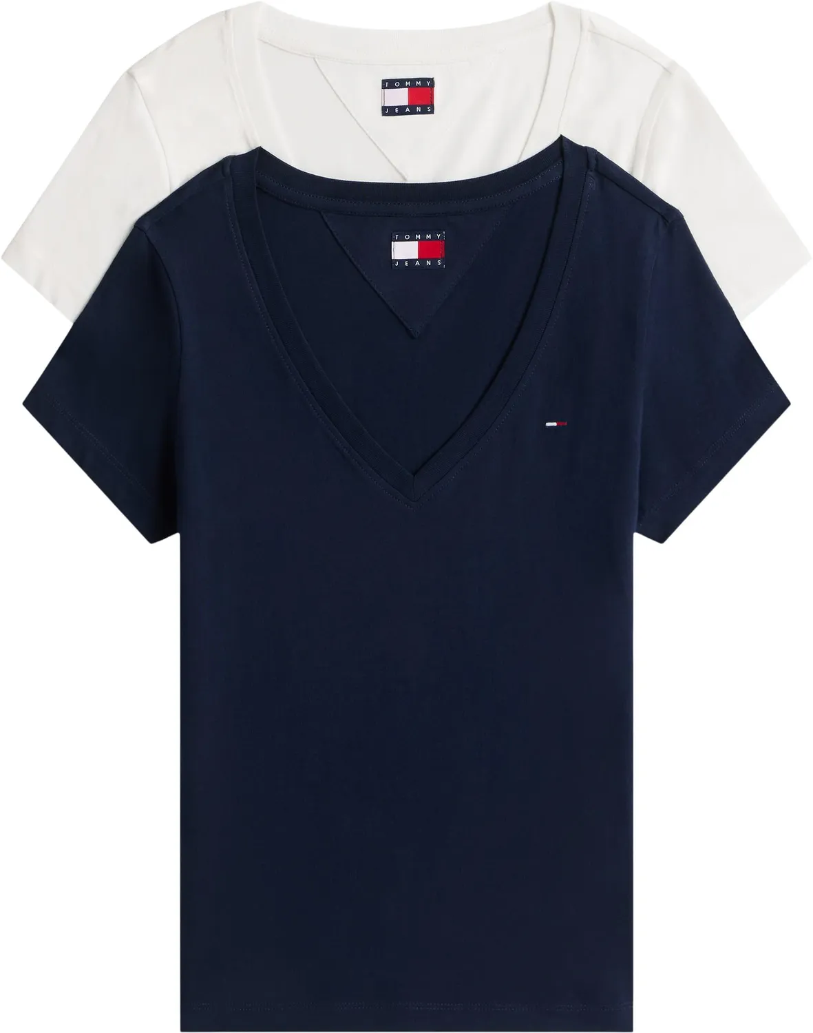 Tommy Jeans 2er Pack Damen T-Shirt V-Ausschnitt Ecru Rosa