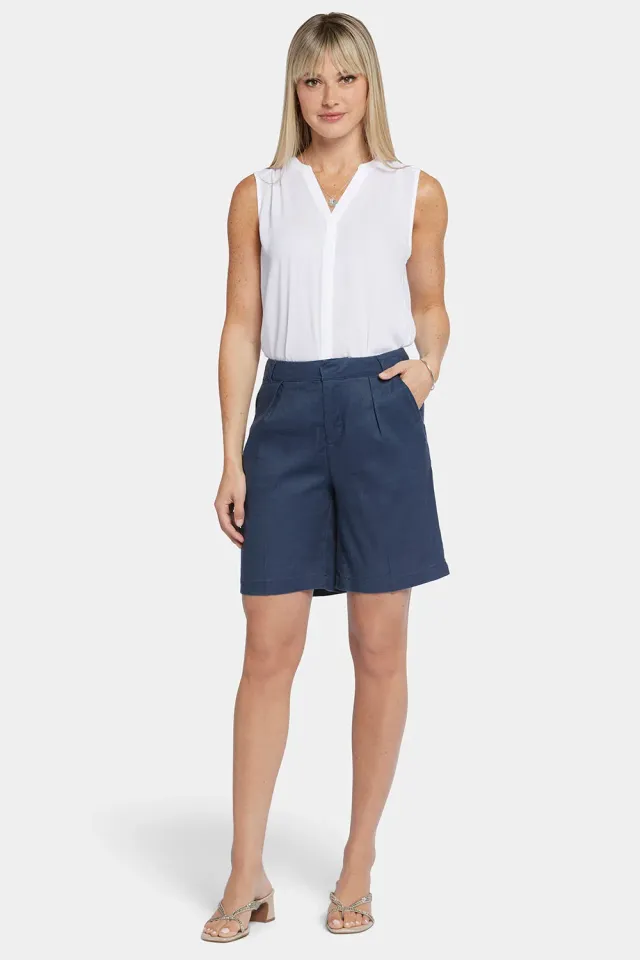 NYDJ Relaxed Shorts Oxford Navy Stretch-Leinen kurz