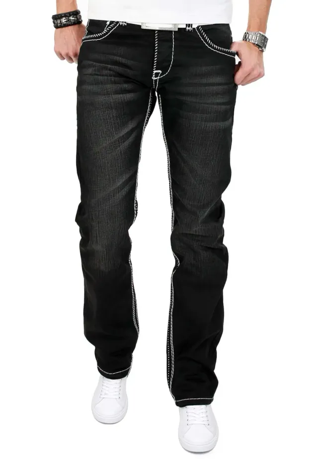 Alessandro Salvarini AS001 Herren Jeans Schwarz Regular Straight