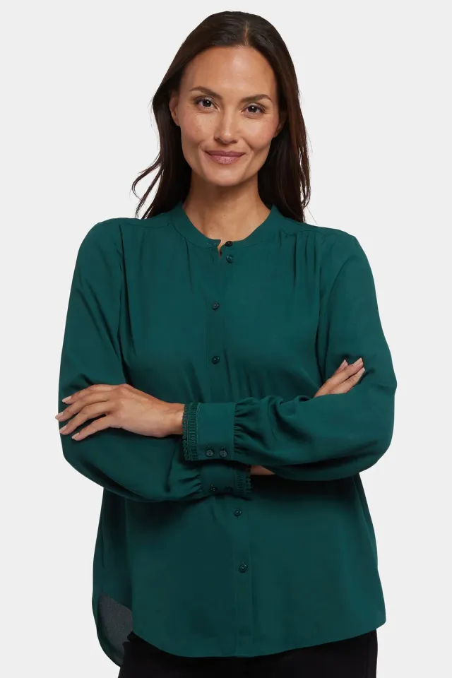 NYDJ Janie Bluse Pine Forest Langarm Knopfleiste