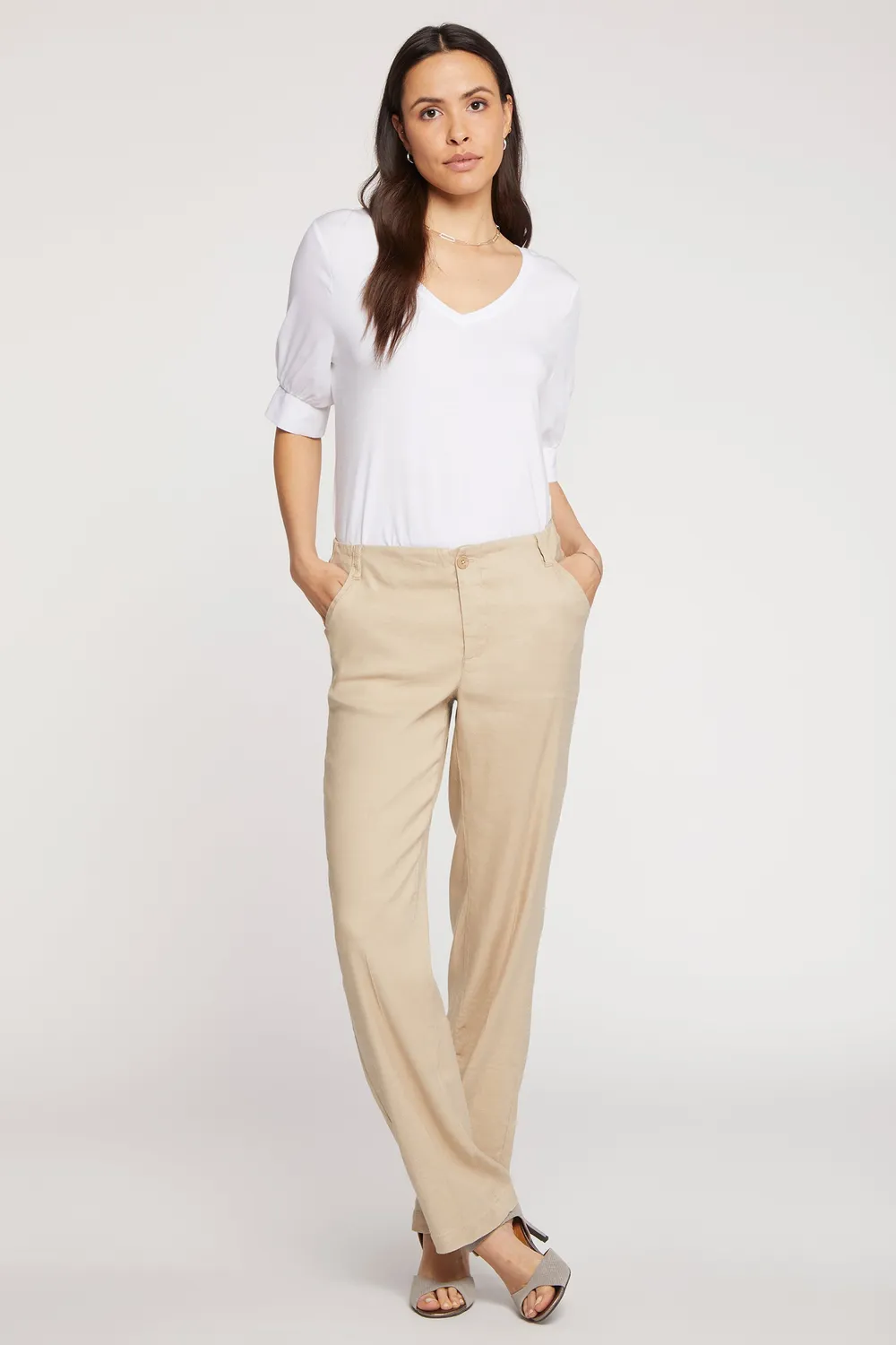 NYDJ Marilyn Straight Hose Petite Feather Stretch-Leinen