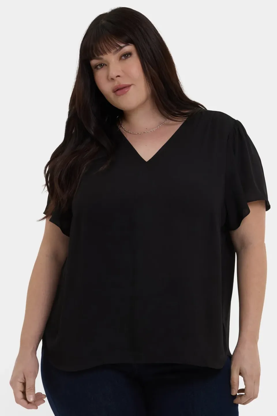 NYDJ Plus Bluse Schwarz Flutter Volant recycelt