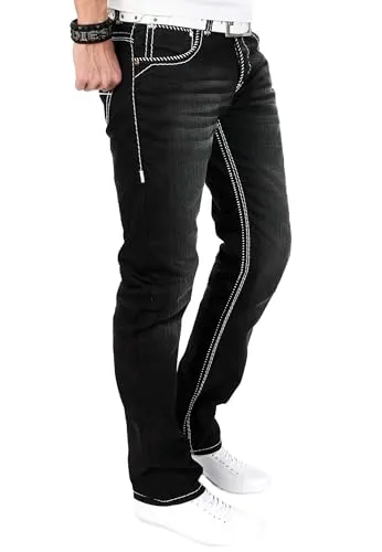 Alessandro Salvarini AS001 Herren Jeans Schwarz Regular Straight