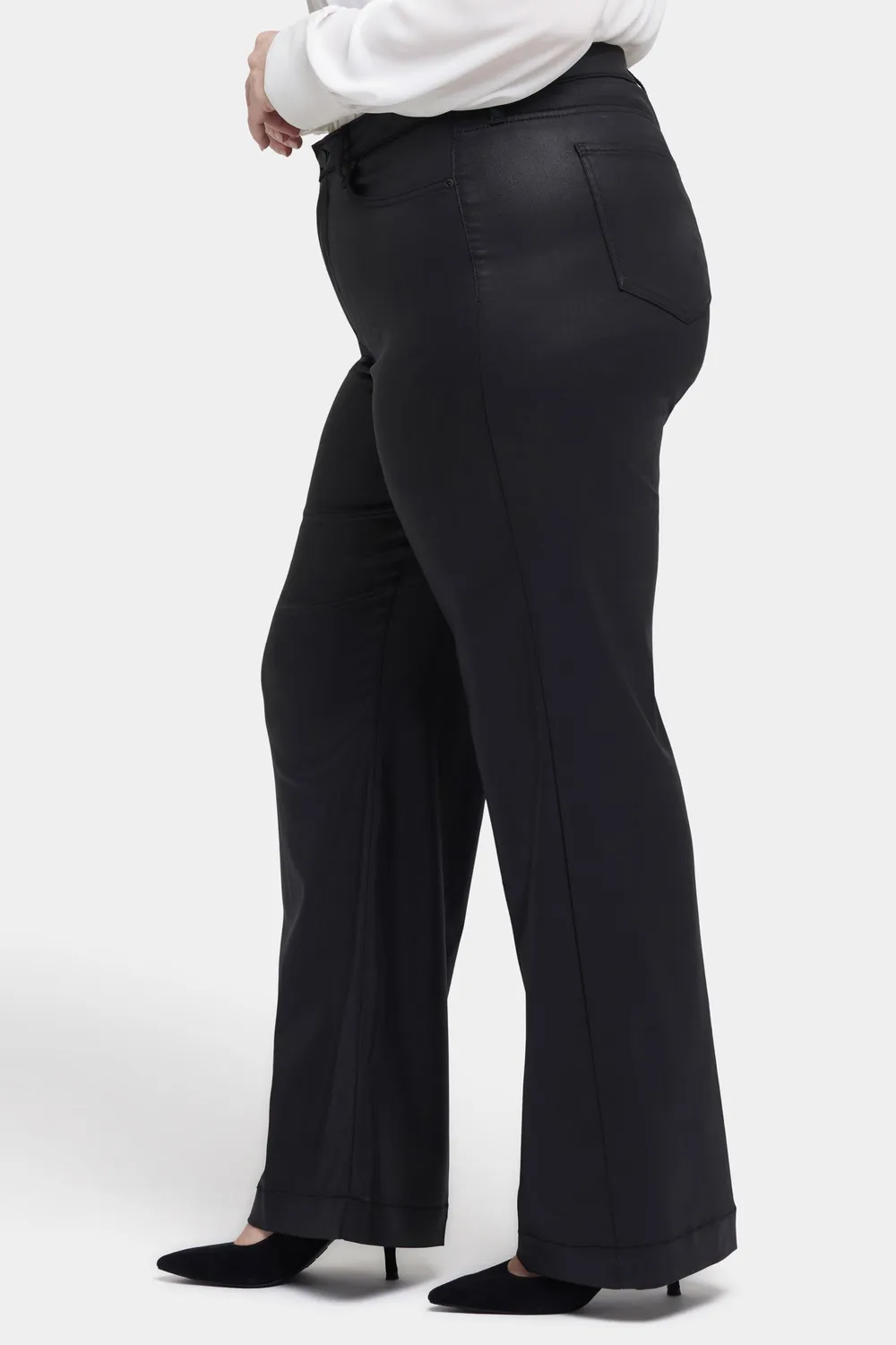 NYDJ Teresa Coated Wide Leg Jeans Schwarz Plus