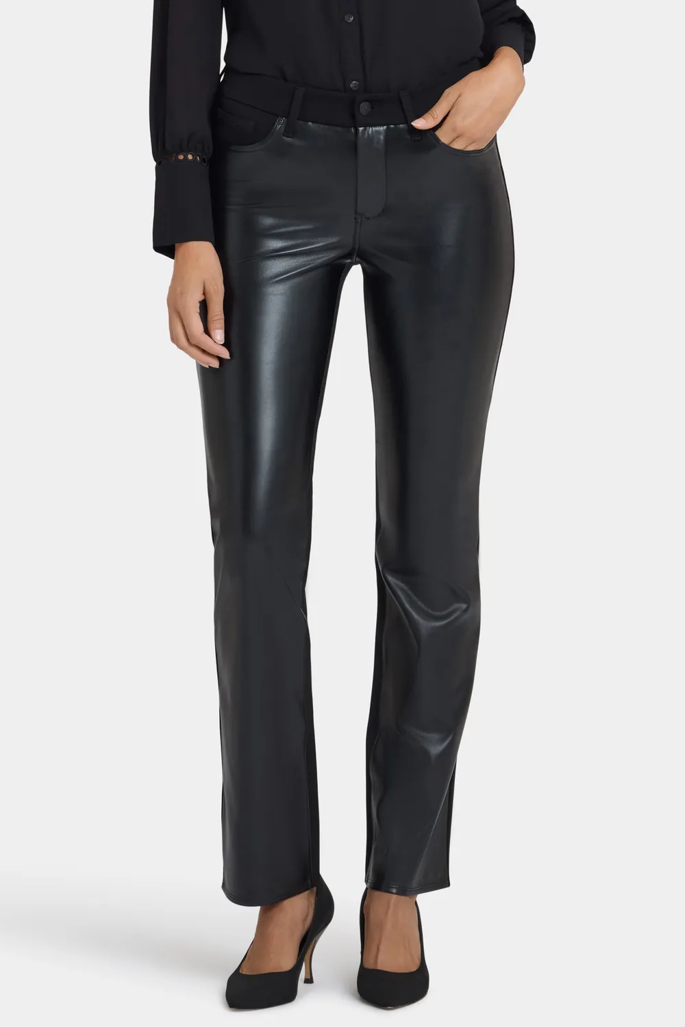 NYDJ Marilyn Straight Hose Schwarz Kunstleder