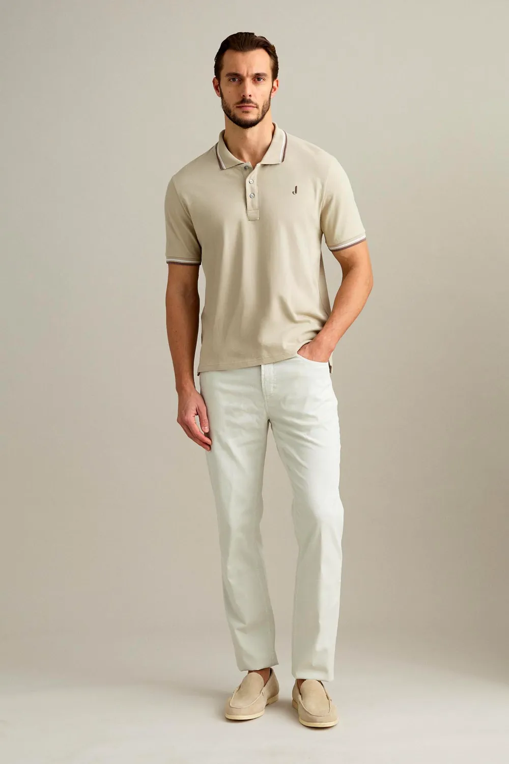 Jeckerson Polo Kurzarm Poloshirt hellbeige Piqué