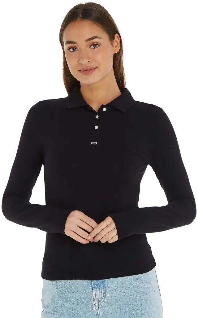 Tommy Jeans Damen Langarm Polo Shirt XS Pique Kragen