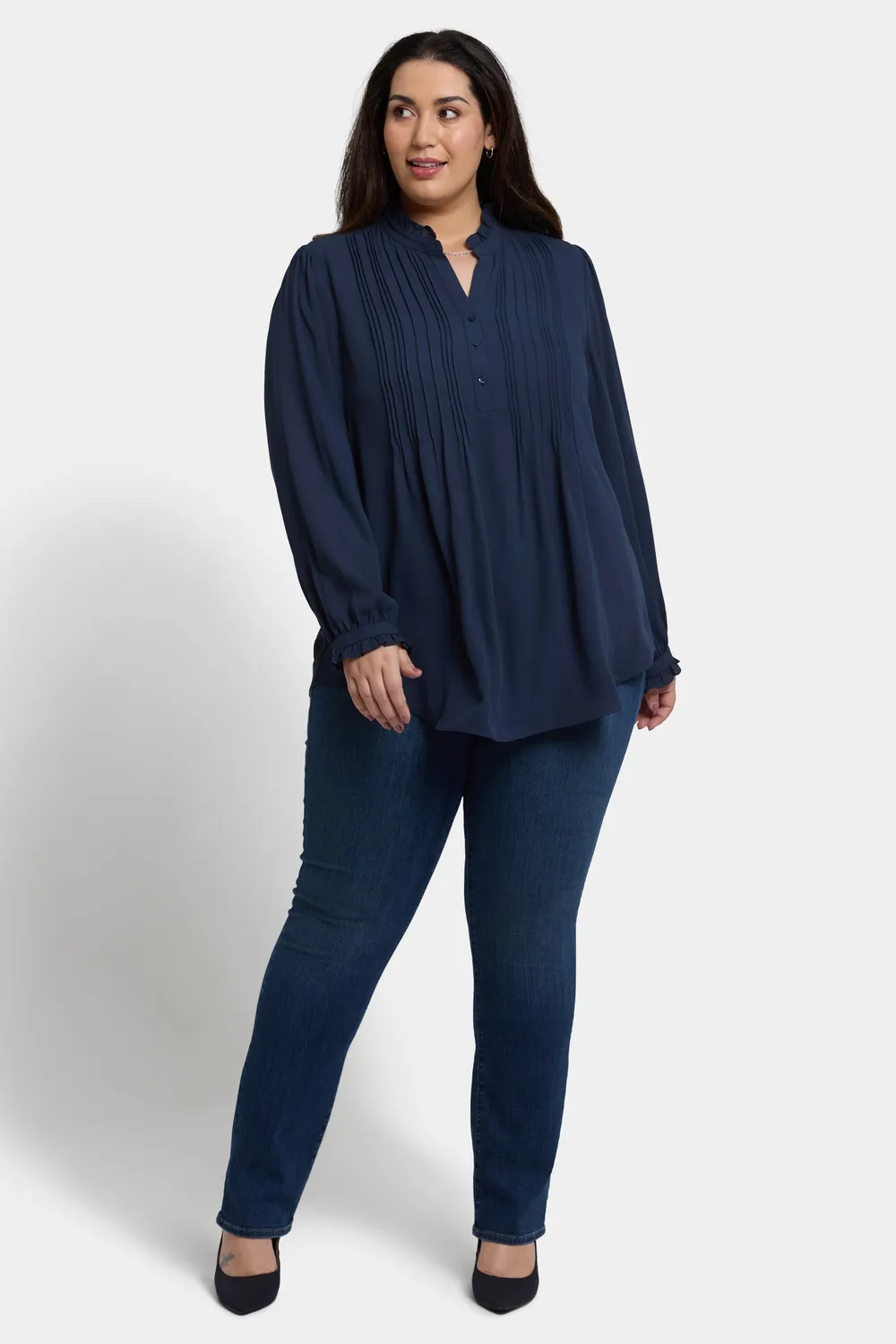 NYDJ Plissee Tunika Oxford Navy Plus Rüschen