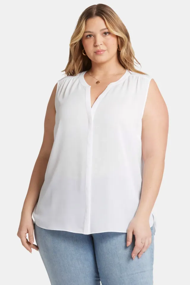 NYDJ Pintuck Ärmellose Bluse Optic White 2X