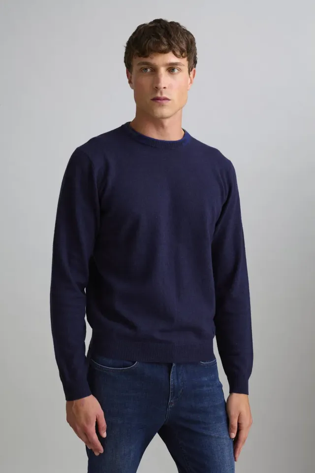Jeckerson Girocollo Pullover dunkelblau Wolle cardato
