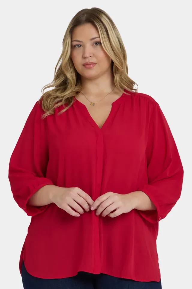 NYDJ Pintuck Plus Size Bluse Carnelian Rot 3/4-Arm