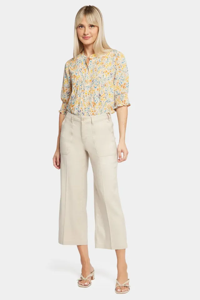 NYDJ Wide Leg Cargo Capri Petite Feather Leinen