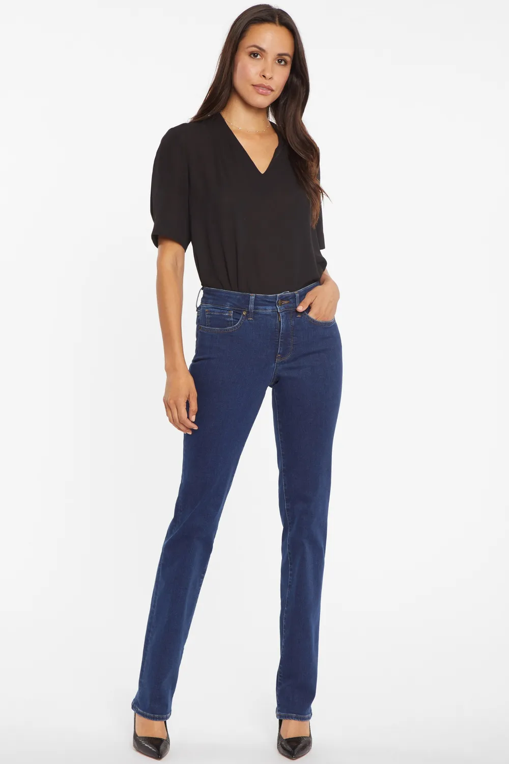 NYDJ Marilyn Straight Petite Jeans Quinn blau gerades Bein