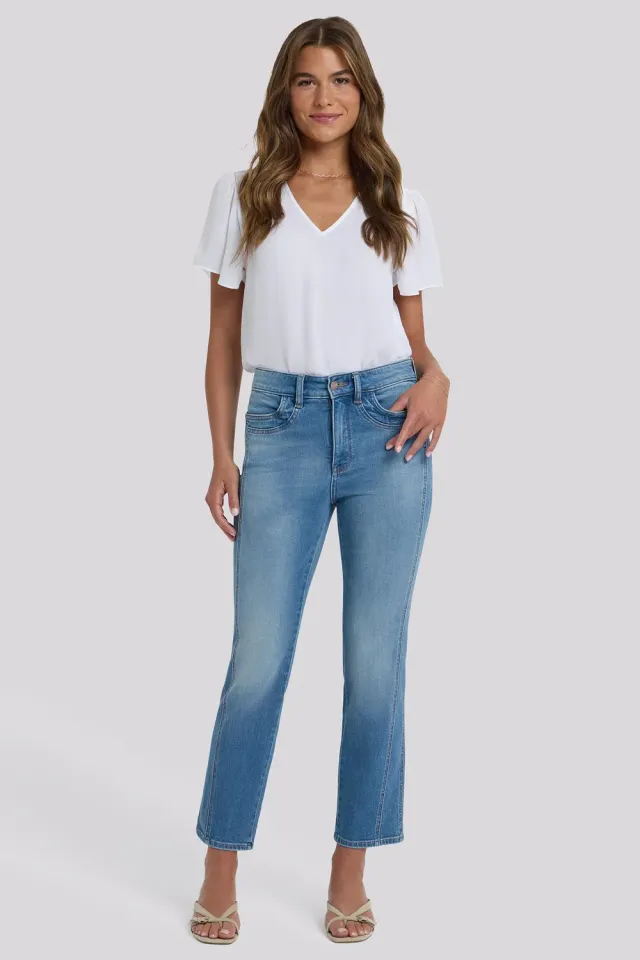 NYDJ Marilyn Straight Ankle Petite Jeans Port Sea blau