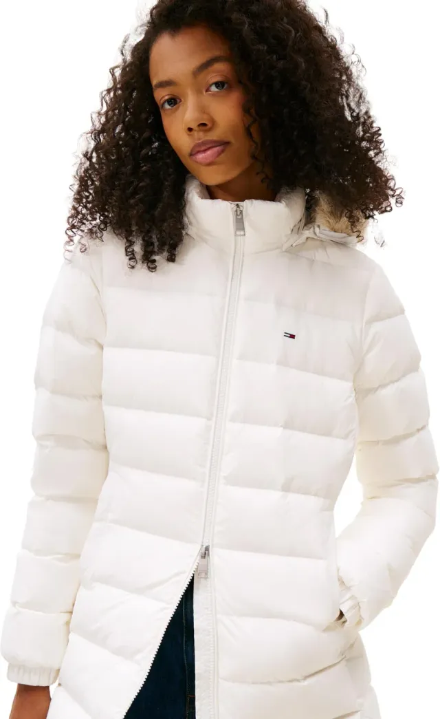 Tommy Jeans Essential Daunenmantel Damen Schwarz mit Kapuze