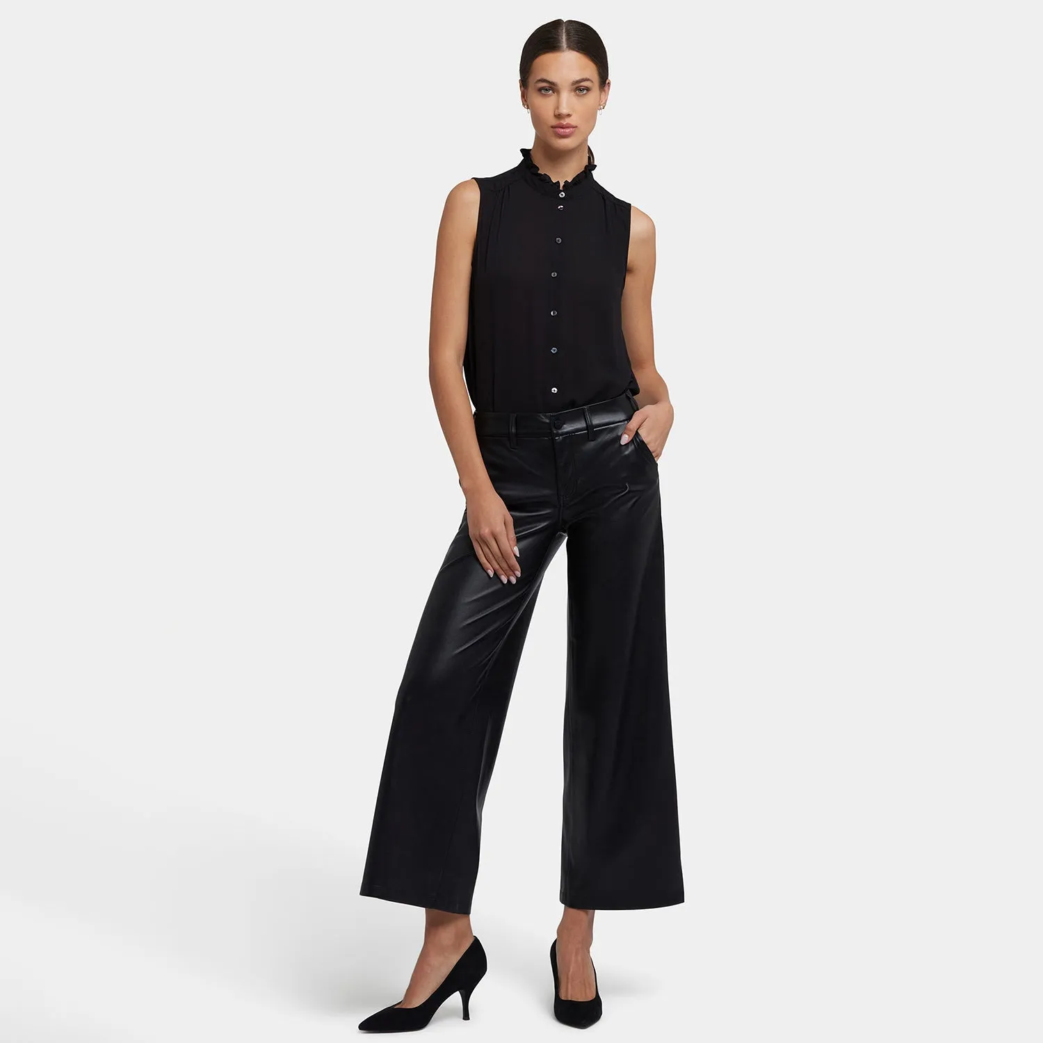 NYDJ Vegan Leder Hose schwarz Wide Leg Stretch