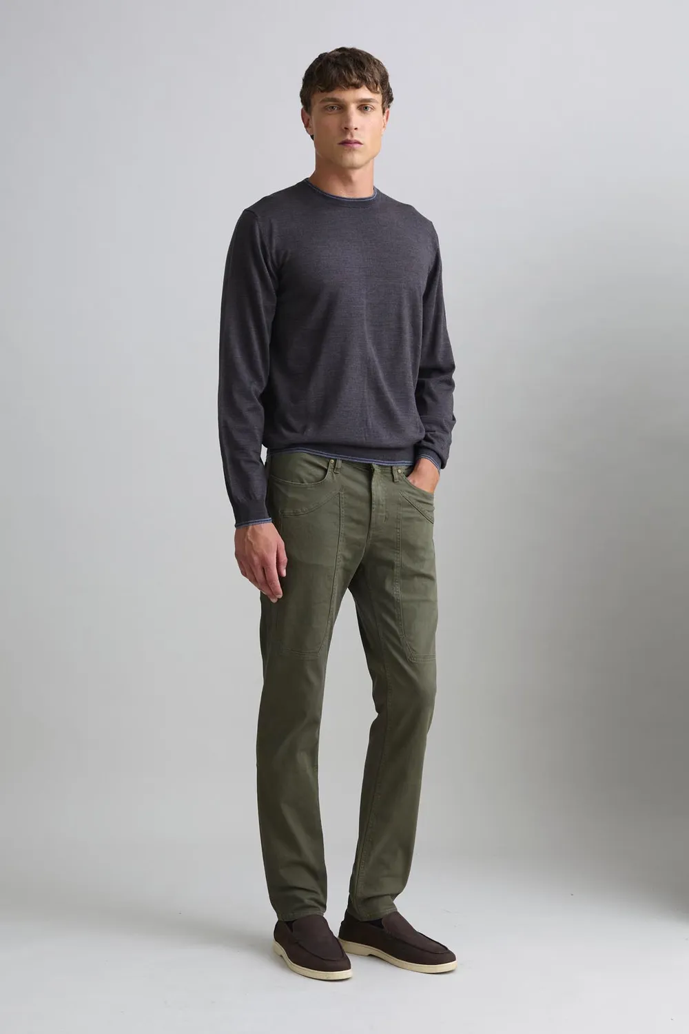 Jeckerson Girocollo Pullover Herren grau Rundhals Wolle