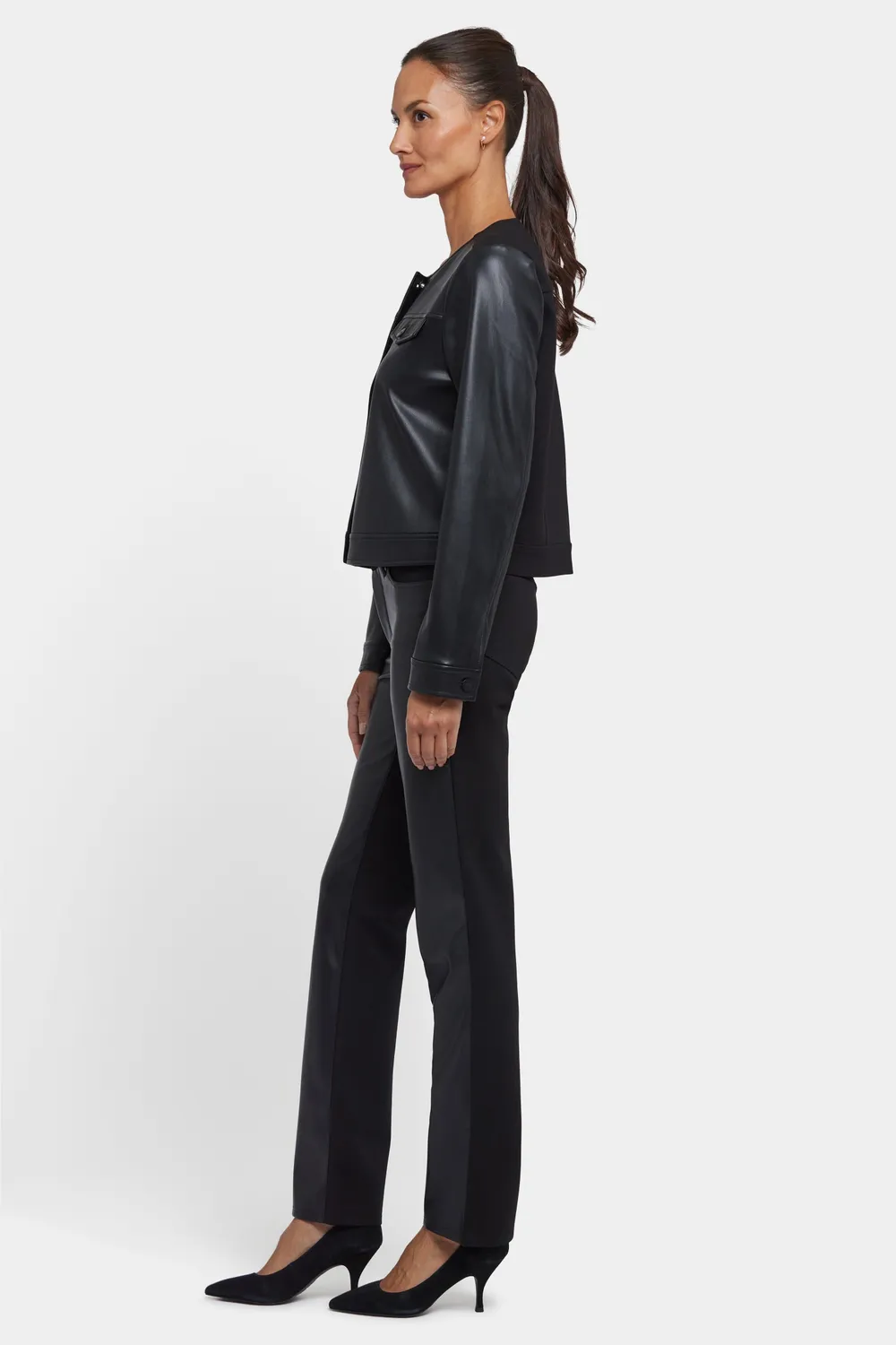 NYDJ Vanessa Jacke Schwarz Kunstleder