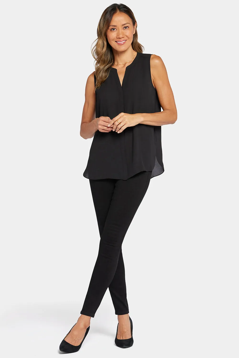 NYDJ Sleeveless Pintuck Bluse Schwarz