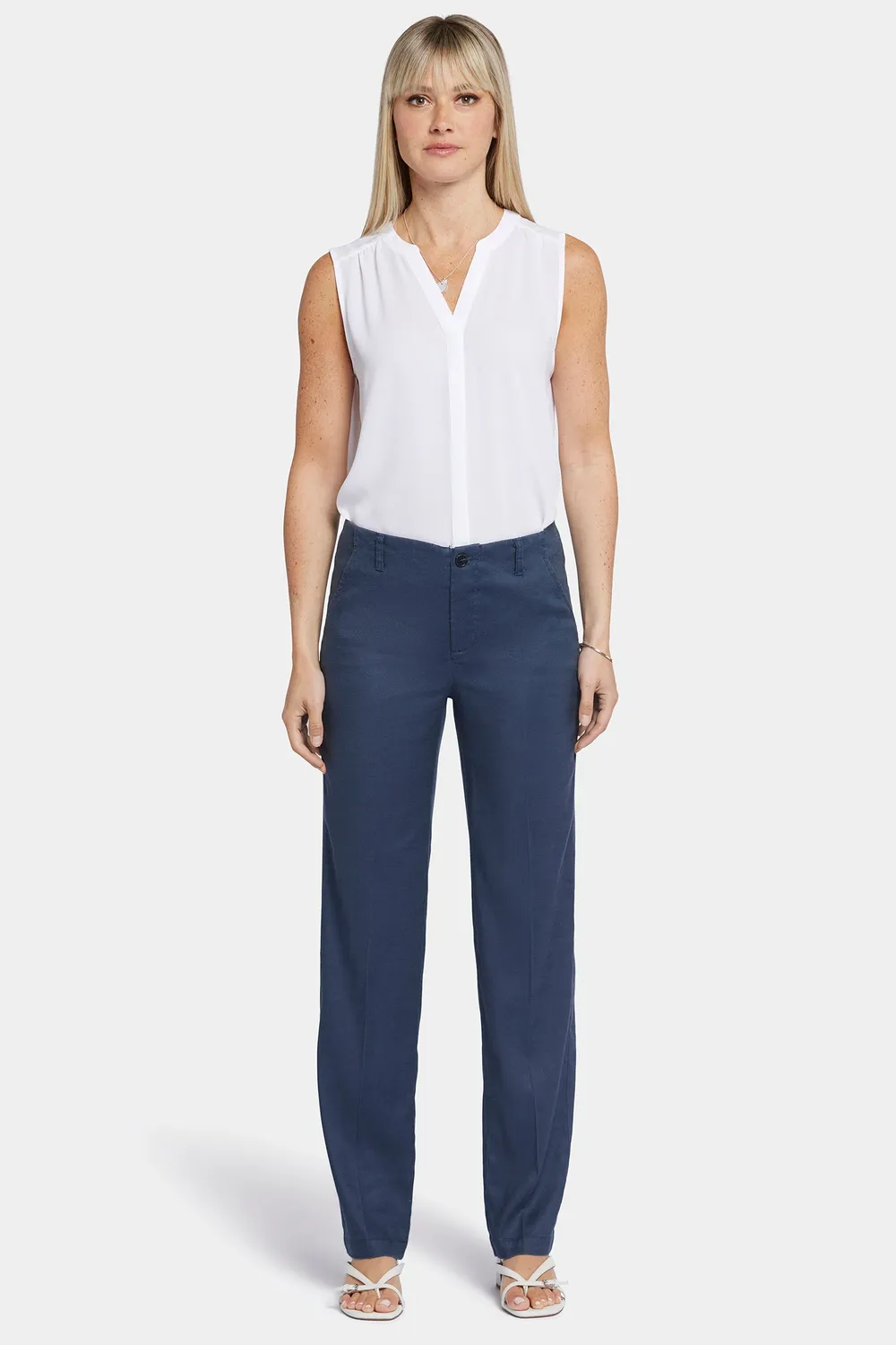 NYDJ Marilyn Straight Pants in Petite Hose Oxford Navy Leinen