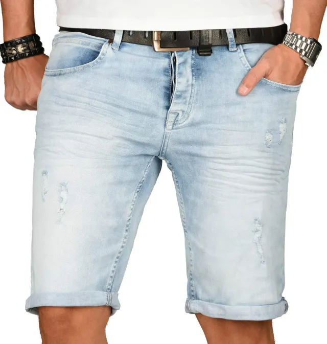 Alessandro Salvarini Herren Jeansshorts Slim Dunkelblau Used 30W