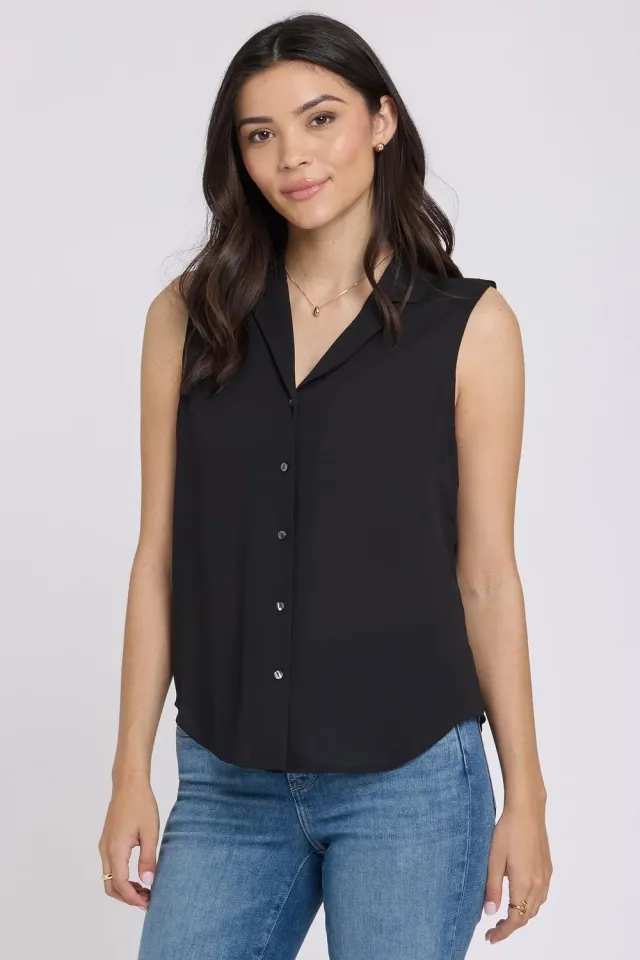 NYDJ Gabrielle ärmellose Bluse Schwarz Georgette