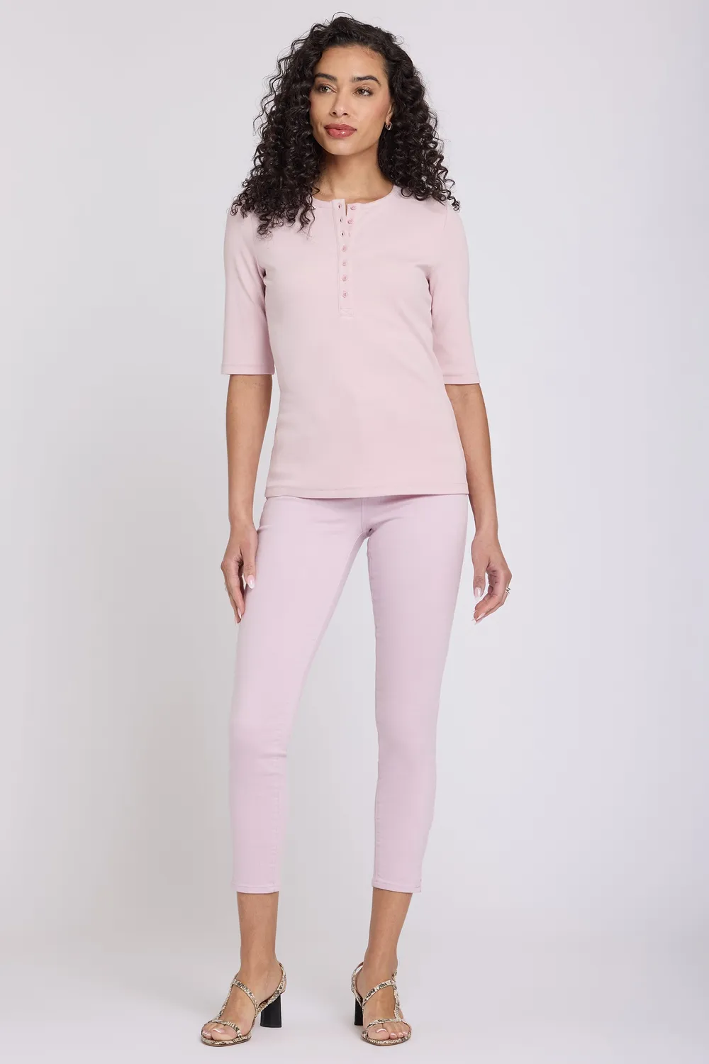 NYDJ Ribbed Elbow Henley Shirt Rock Flower Knopfleiste