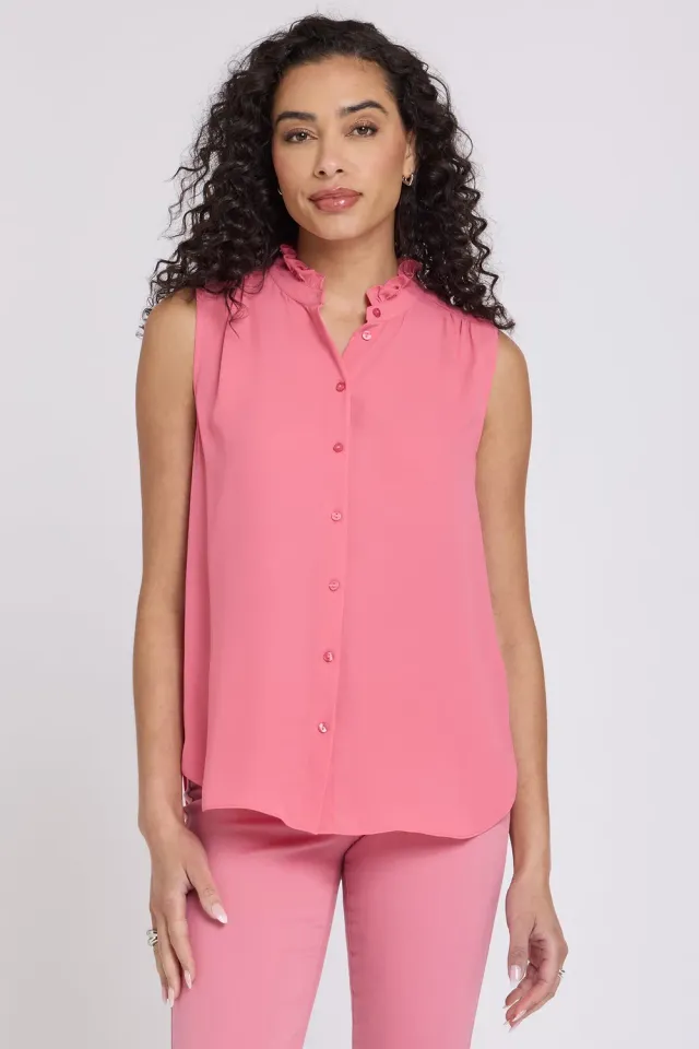 NYDJ Ruffle Neck Bluse Desert Rose Ärmellos