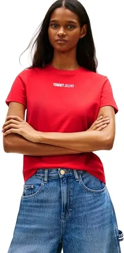 Tommy Jeans Essential Logo T-Shirt Damen Rot 1XL Baumwolle