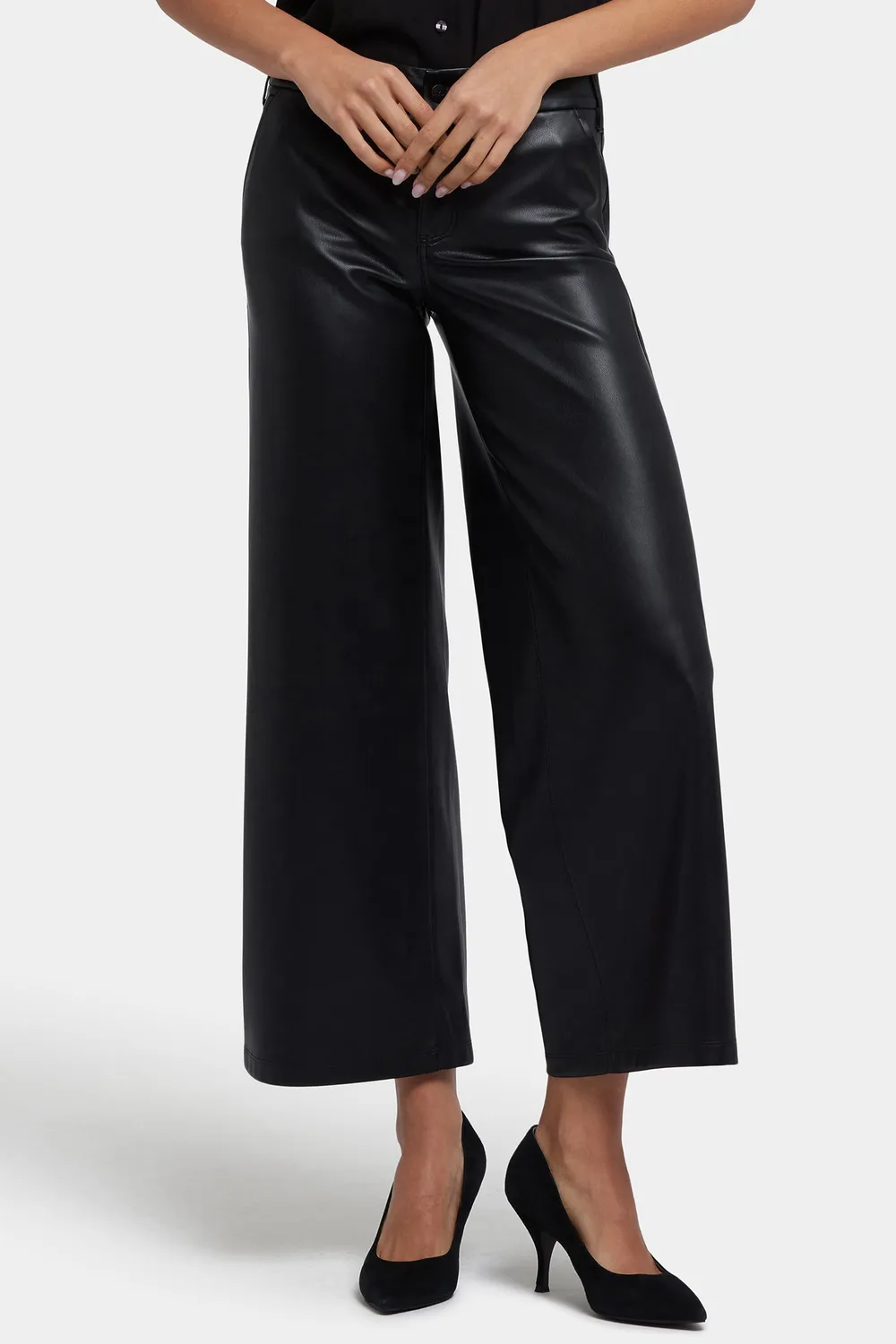 NYDJ Vegan Leder Hose schwarz Wide Leg Stretch