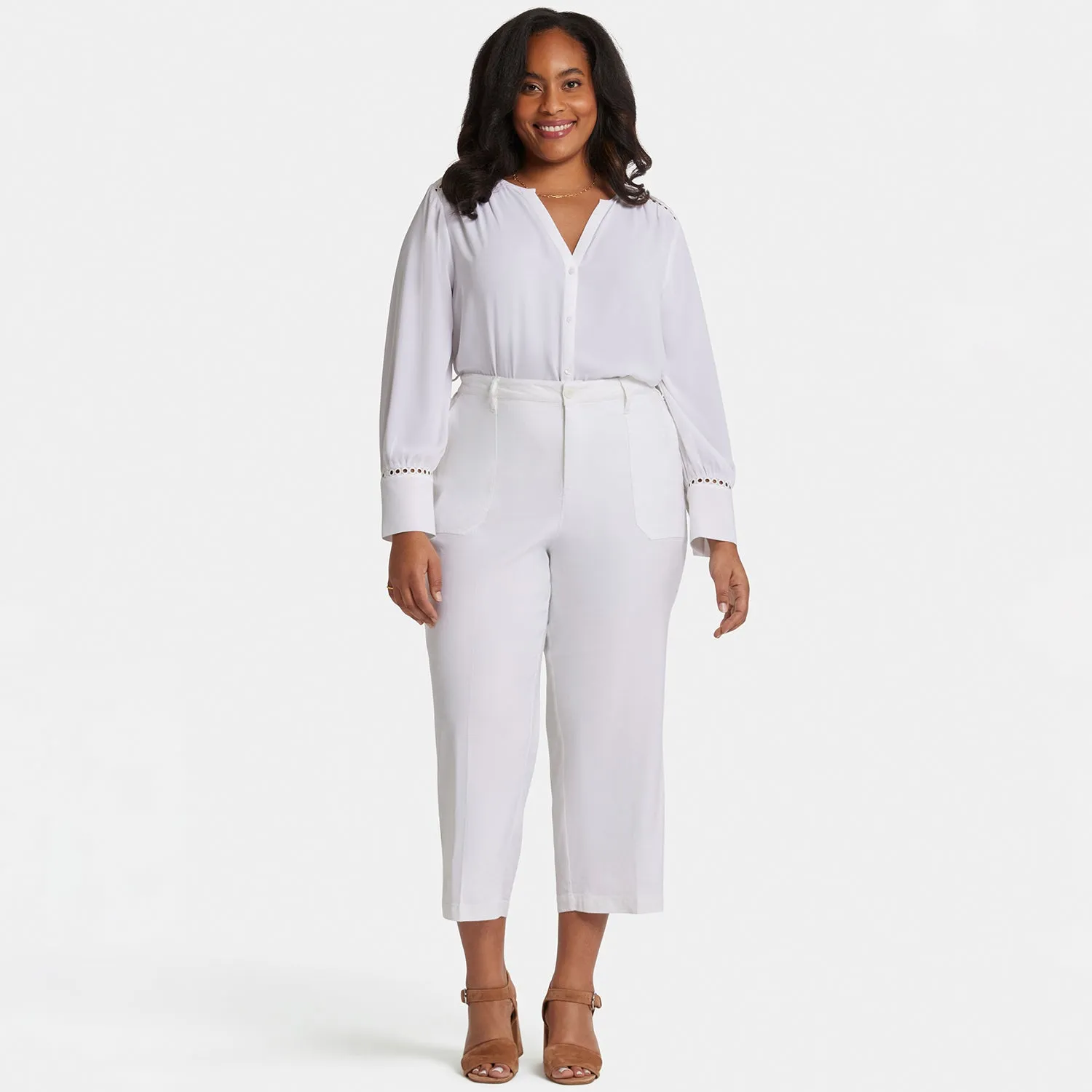 NYDJ Wide Leg Cargo Capri Plus Optic White 14W-28W
