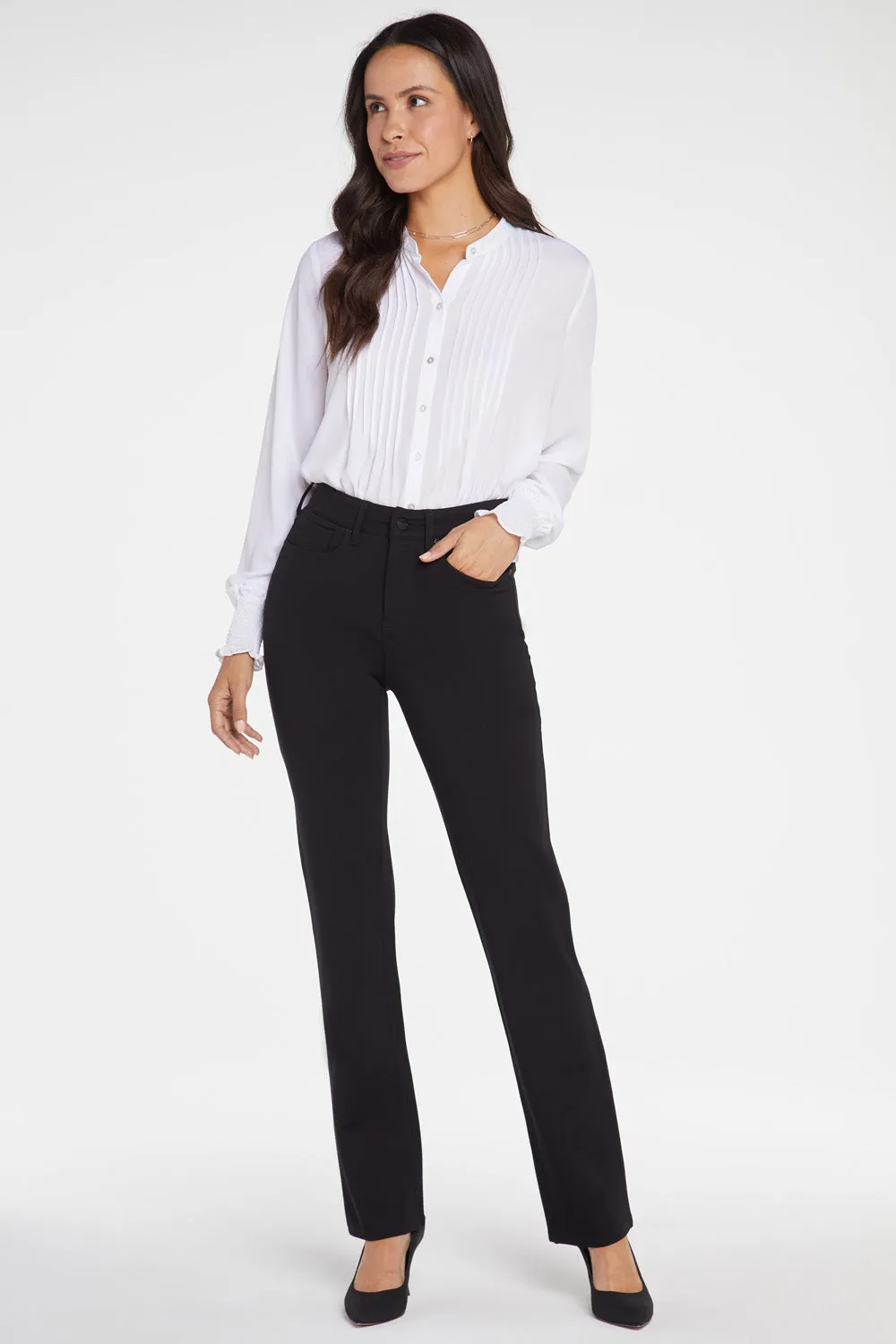 NYDJ Marilyn Straight Hose Petite Schwarz formend