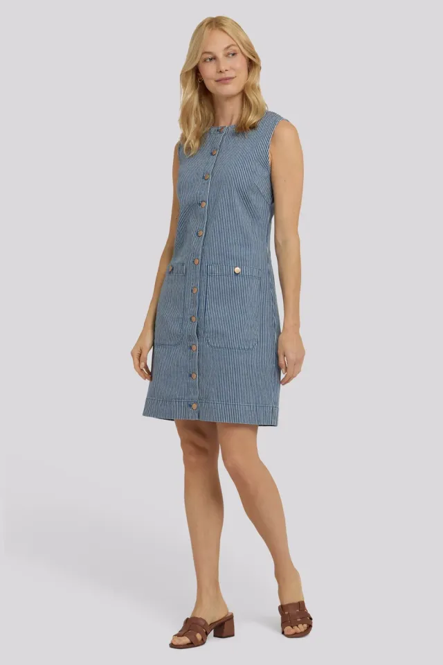 NYDJ Sleeveless Denim Utility Kleid Malaga Stripe ärmellos