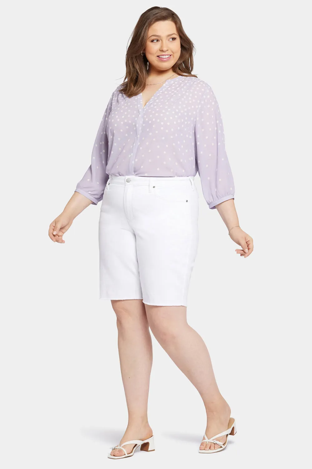 NYDJ Boyfriend Shorts Optic White Fransensaum Plus