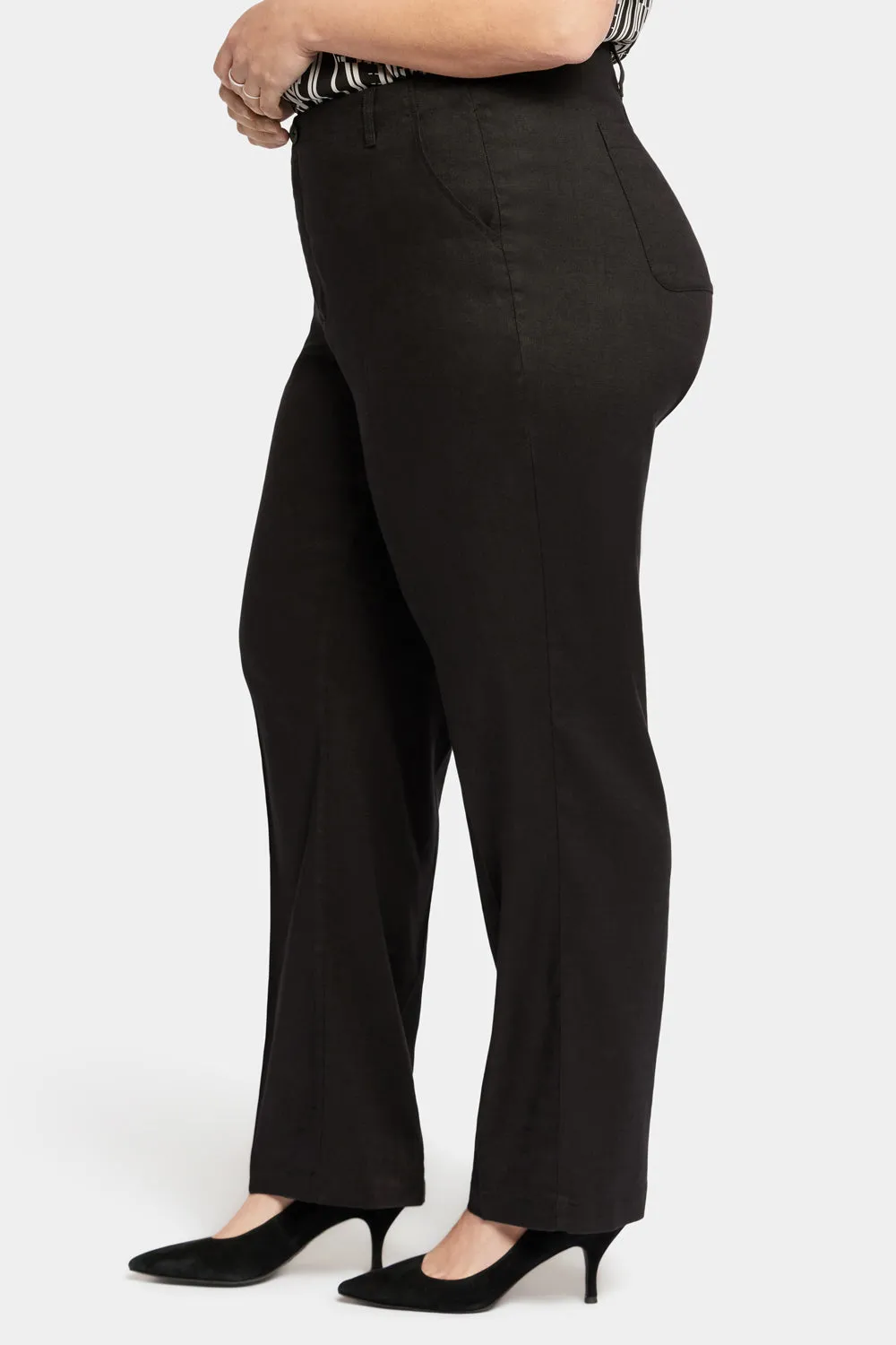 NYDJ Marilyn Straight Plus Hose Schwarz Leinen-Stretch