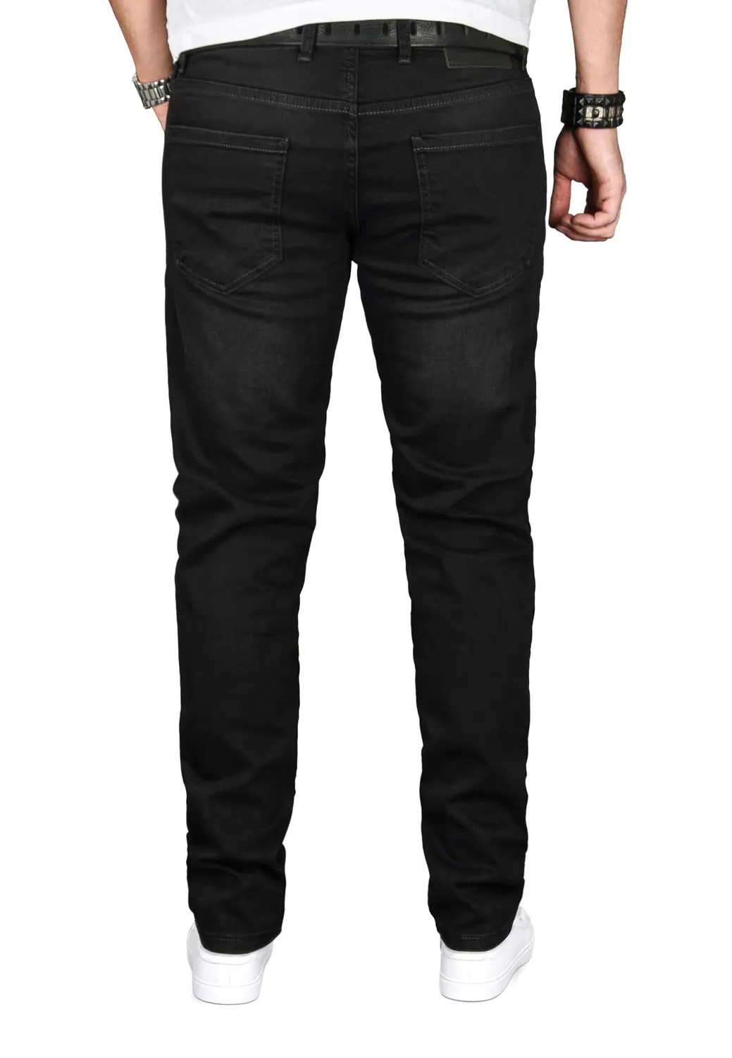 Alessandro Salvarini Herren Slim Fit Jeans Stretch Dunkelblau Washed