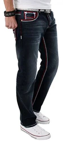 Alessandro Salvarini AS-002 Jeans rot-weiße Nähte Regular