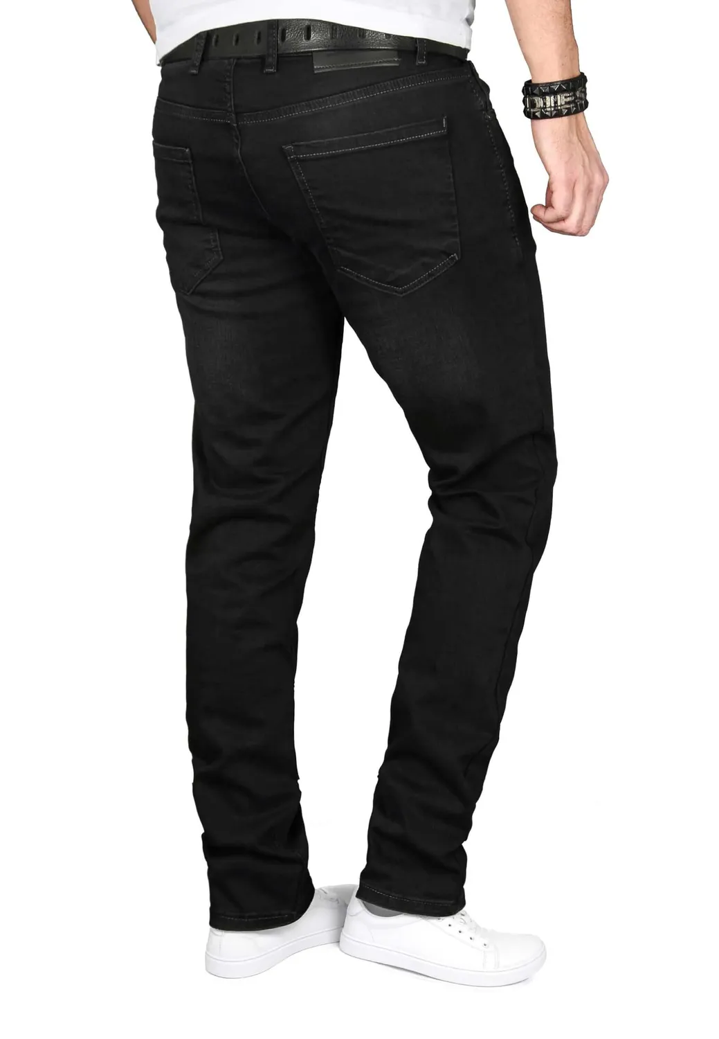 Alessandro Salvarini Herren Slim Fit Jeans Stretch Dunkelblau Washed