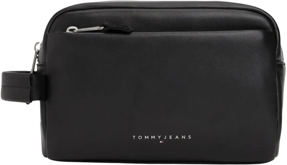 Tommy Jeans Linear Washbag Kulturbeutel Leder Schwarz