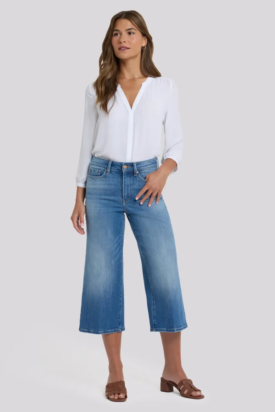 NYDJ Brigitte Wide Leg Capri Jeans Pacifica Indigo